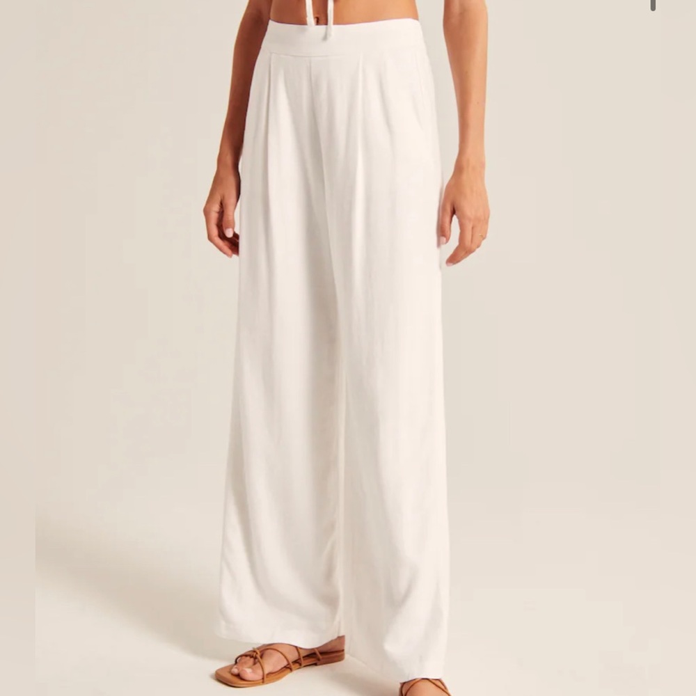 Abercrombie Wide Leg Pull On Linen Pants